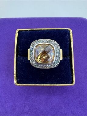 💛 Classic Gold Plated Yellow Crystal Halo Ring | Bold Sparkly Statement